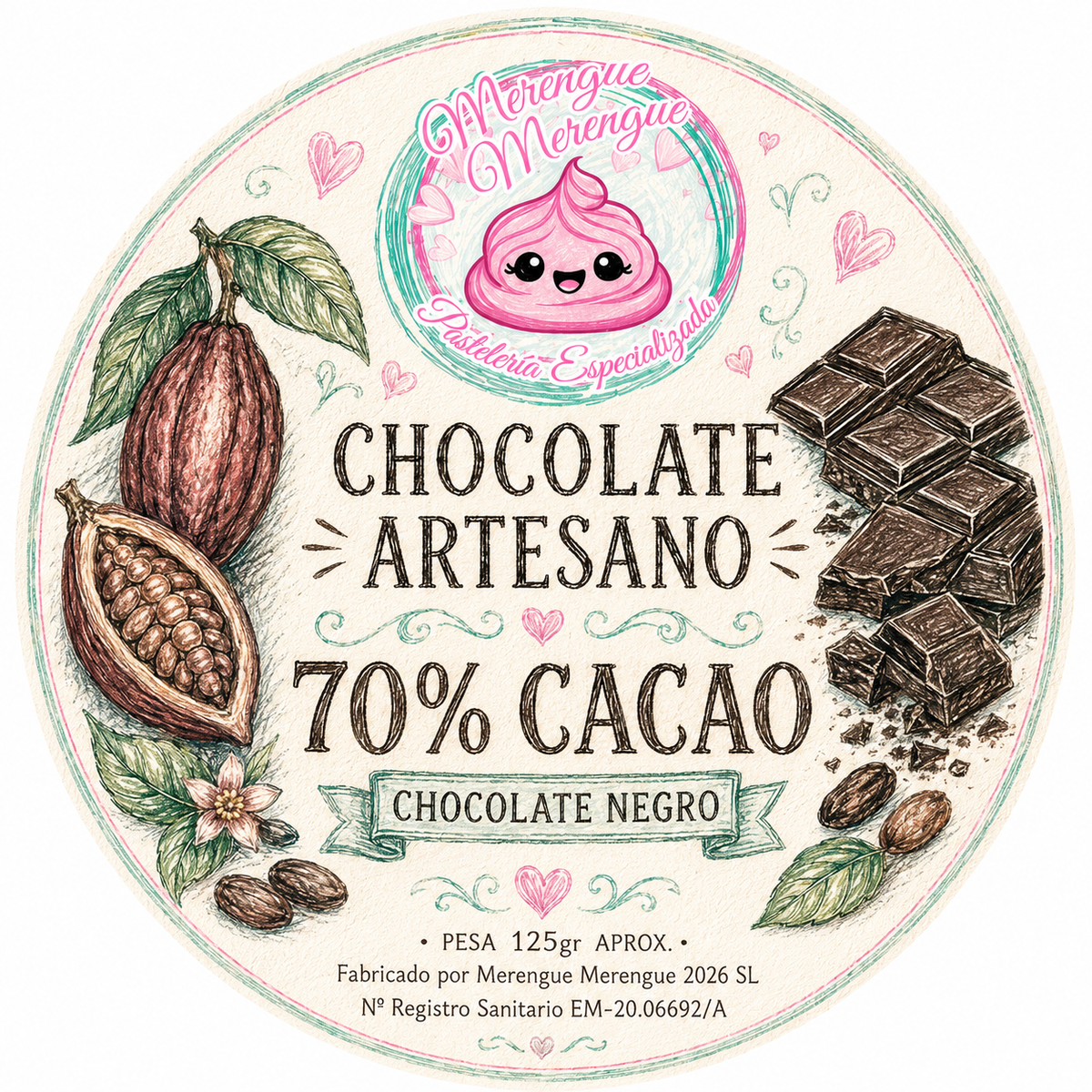 Chocolate Artesano 70% Cacao 125gr