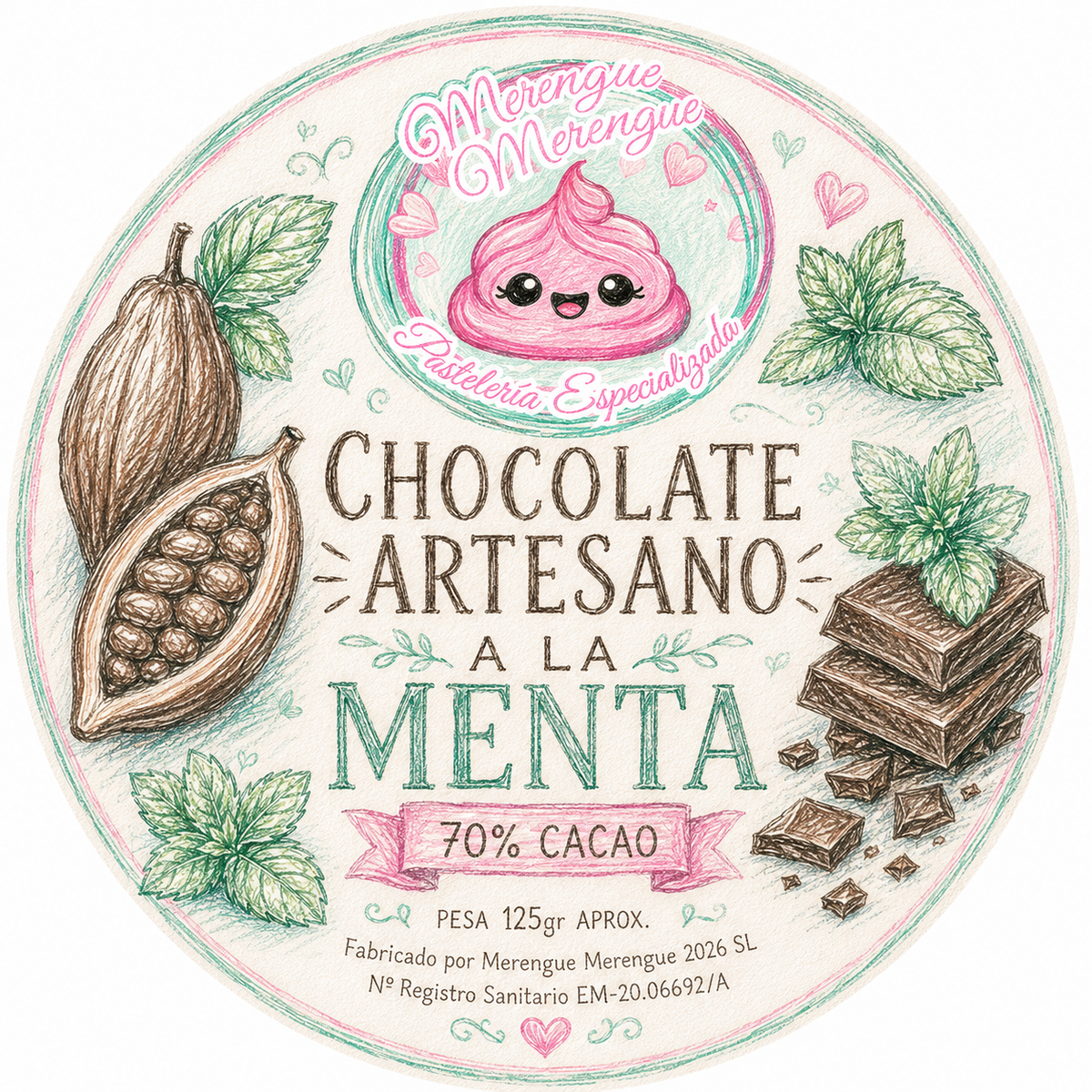 Chocolate artesano a la menta 70% cacao 125gr
