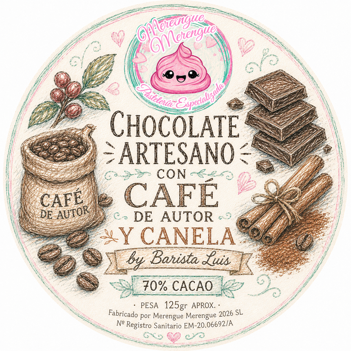Chocolate artesano con canela y café 125gr